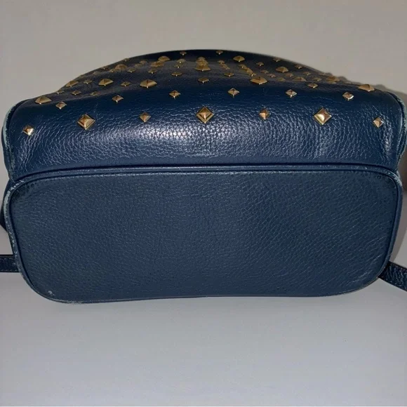 Michael Kors Abbey Backpack Medium Navy Blue Leather Studded *READ - Picture 6 of 14